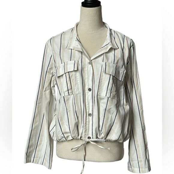 LOFT (New) Lightweight Linen Button Down Striped Collared Top (Size: Small - Picture 2 of 12